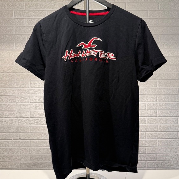 Hollister California Black Graphic Logo T Shirt Crew Neck Mens - Picture 1 of 4